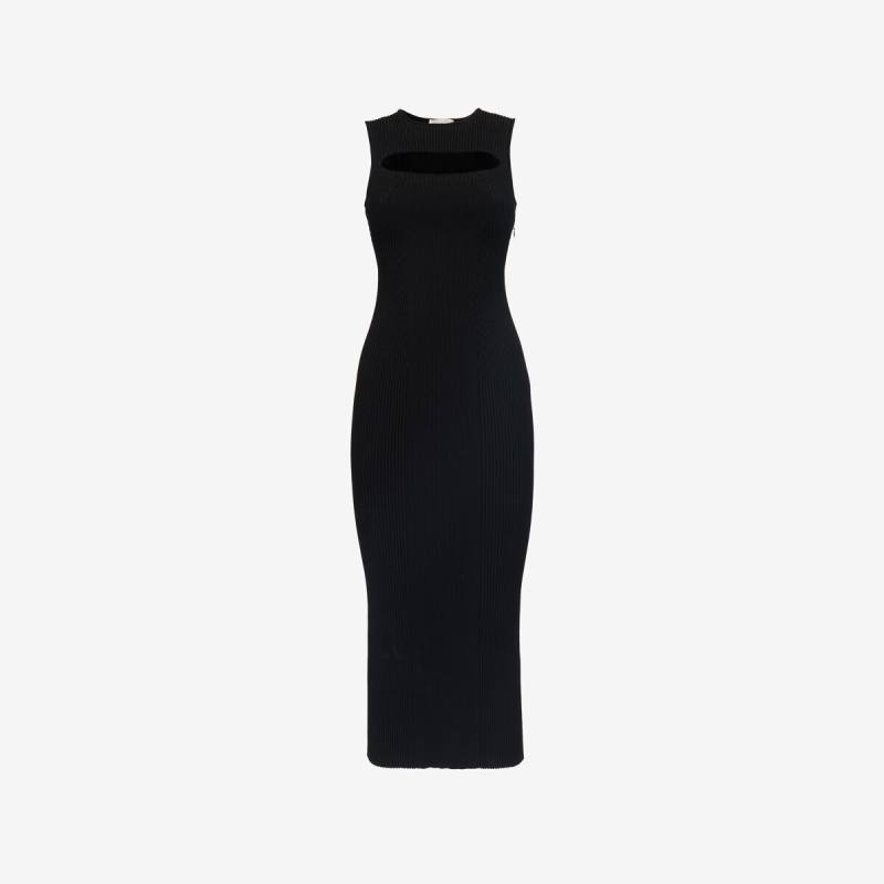 Alexander McQueen Women's Black Slashed Knit Midi Dress - XL (Viscose, Polyamide, Polyester & Elastan)